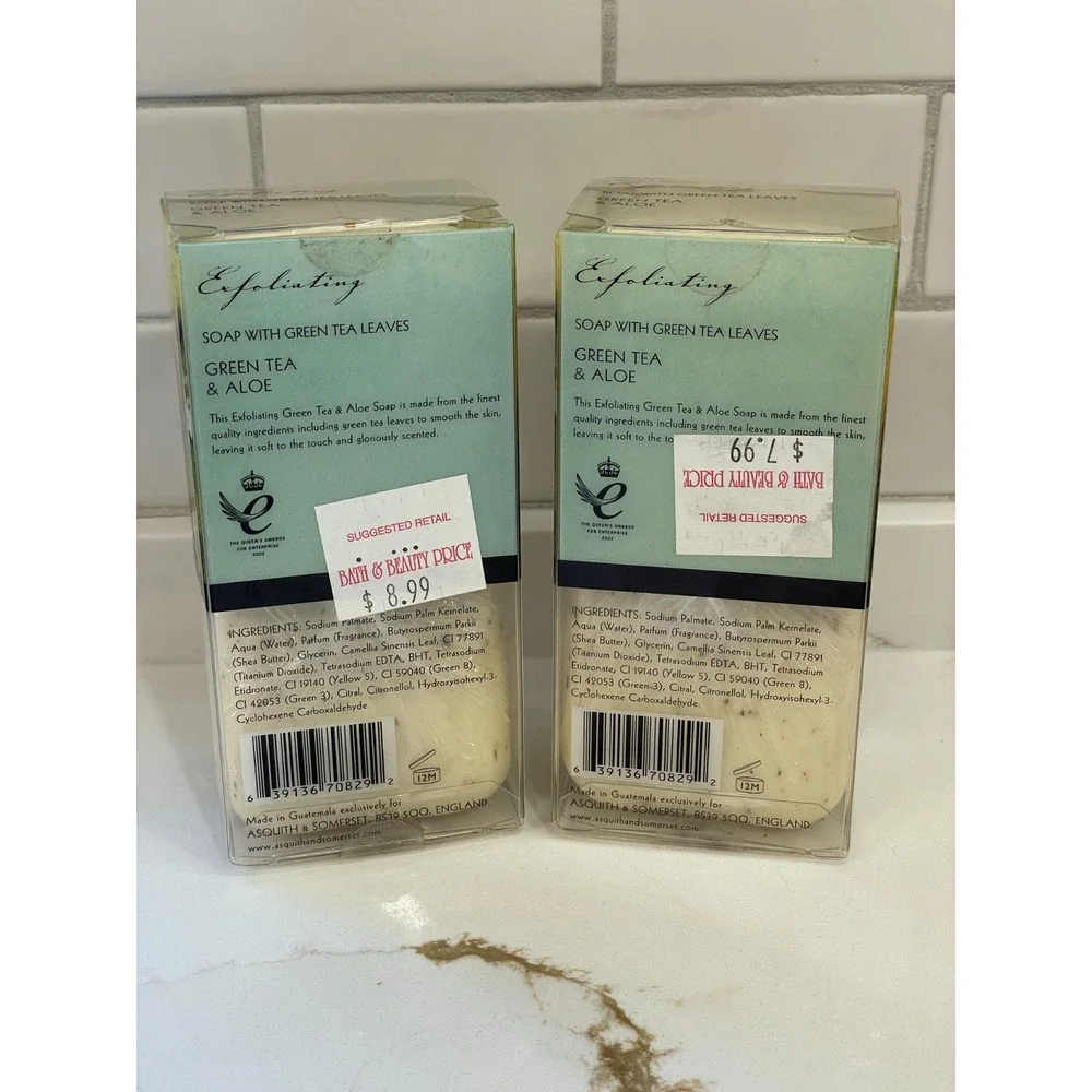 Asquith & Somerset Exfoliating Bar Soap‎ Green Tea & Aloe 12 oz Lot of 2 New